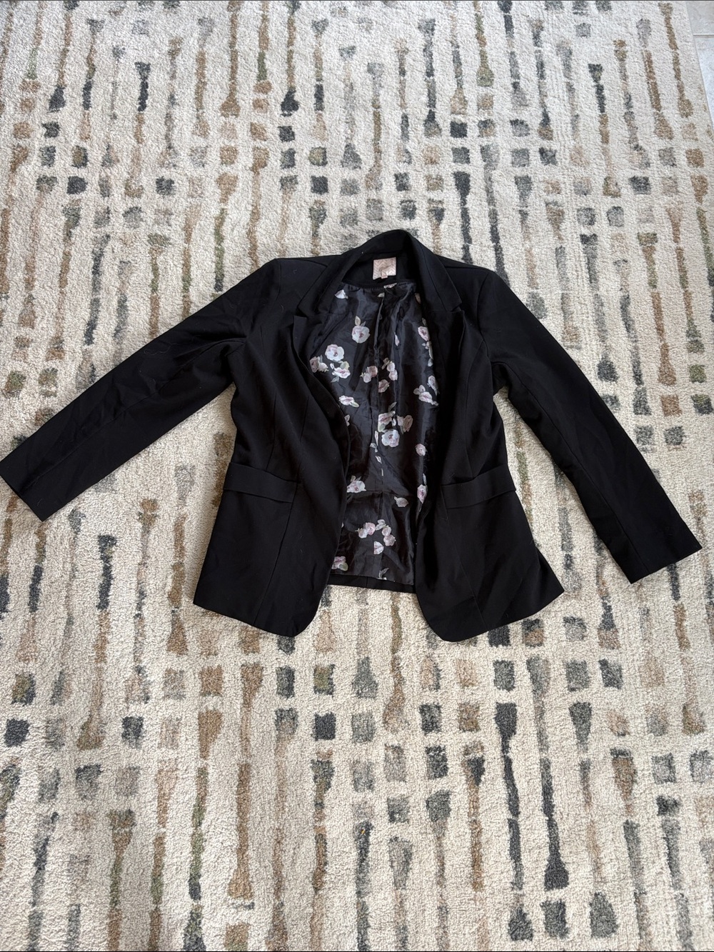 Candie's Black Women's Blazer with Floral Lining